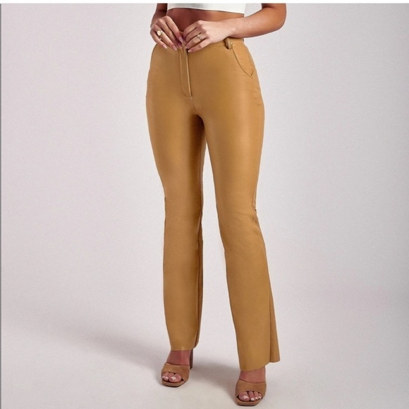 Meshki Straight Leg Tyra Faux Leather Pants Tan S - Picture 1 of 16